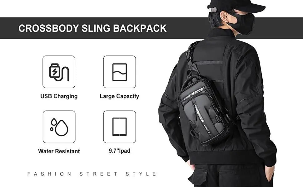 Sling Bag with USB Charging Port | Stylish & Travel-Friendly Crossbody Backpack - Tenmart