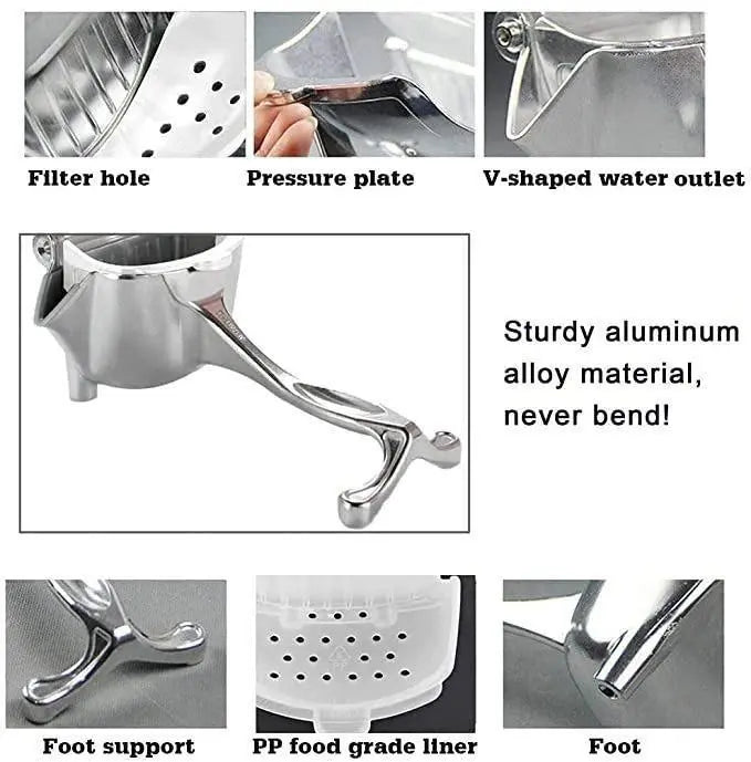 Manual Fruit Press Juicer | Heavy-Duty Aluminium Handheld Squeezer - Tenmart