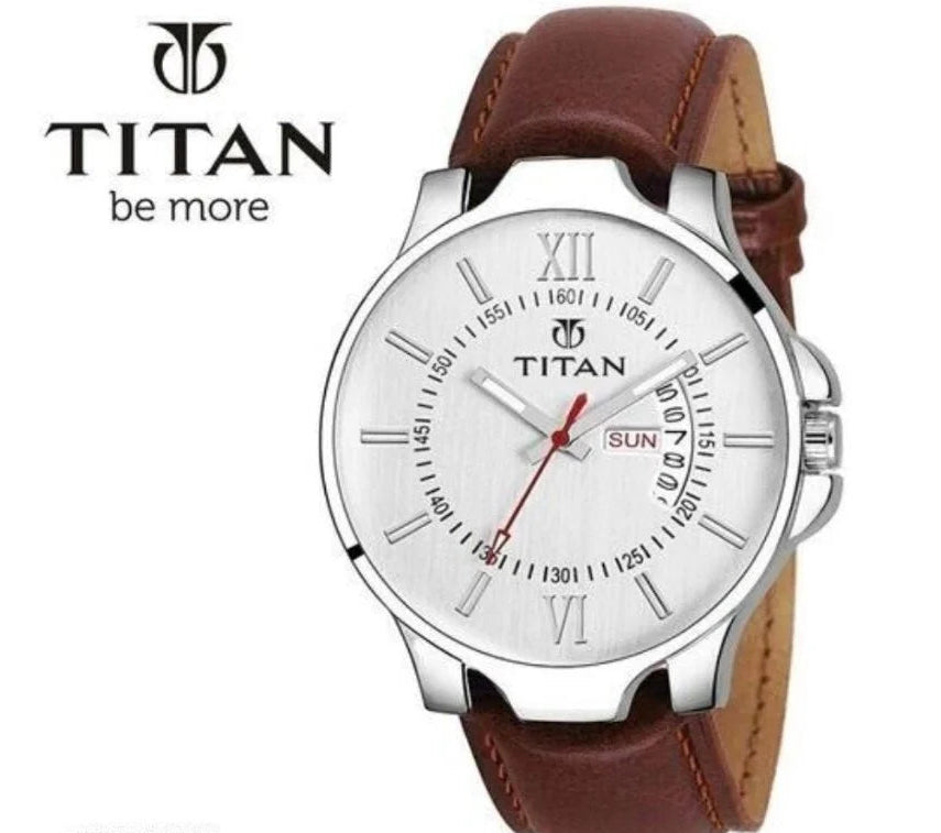 Titan Analog Watch Men | Brass Dial, Leather Strap, Casual Style