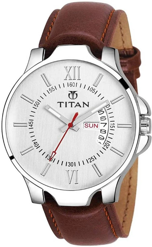 Titan Analog Watch Men | Brass Dial, Leather Strap, Casual Style