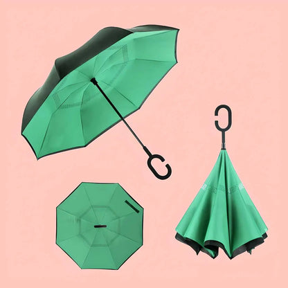 Double Layer Inverted Umbrella | Windproof Fiberglass with C-Shape Handle | Multicolor - Tenmart