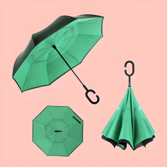 Double Layer Inverted Umbrella | Windproof Fiberglass with C-Shape Handle | Multicolor - Tenmart
