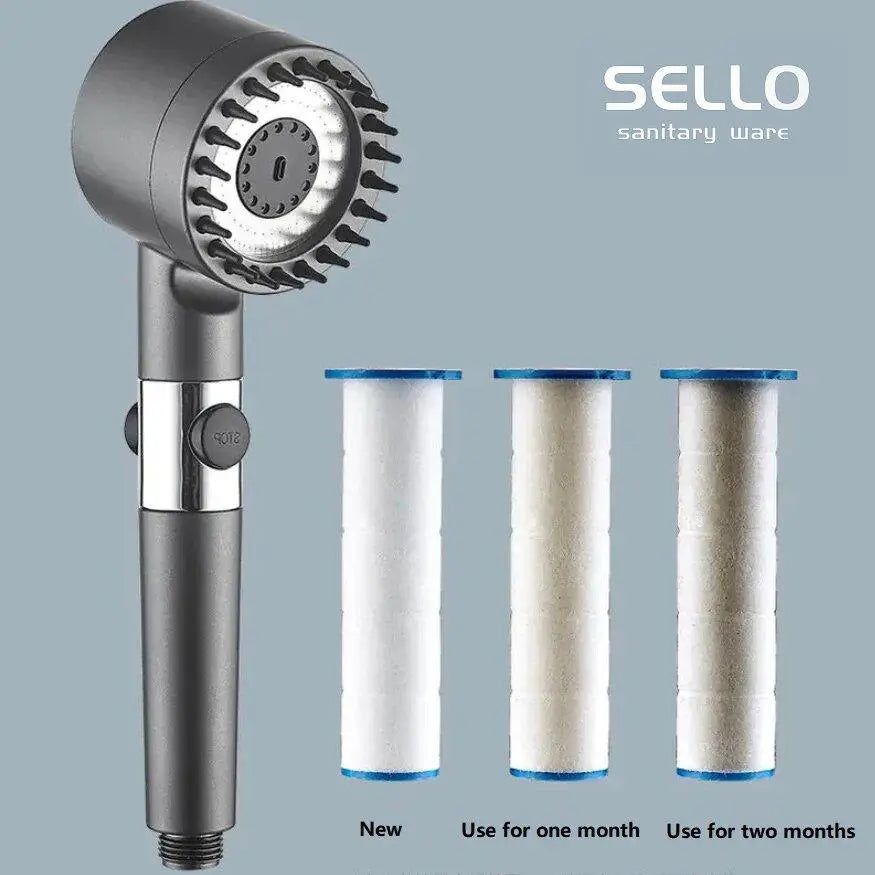 High-Pressure Handheld Shower Head | 3-Setting Filtration Brush for Spa-Like Experience - Tenmart