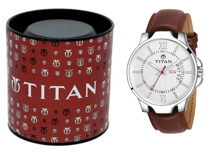 Titan Analog Watch Men | Brass Dial, Leather Strap, Casual Style - Tenmart