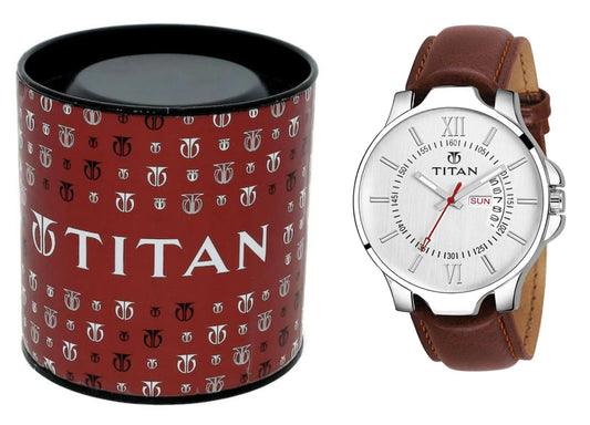 Titan Analog Watch Men | Brass Dial, Leather Strap, Casual Style - Tenmart