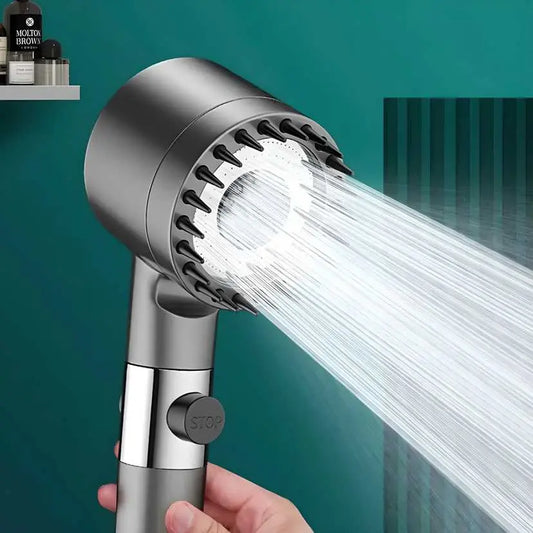 High-Pressure Handheld Shower Head | 3-Setting Filtration Brush for Spa-Like Experience - Tenmart