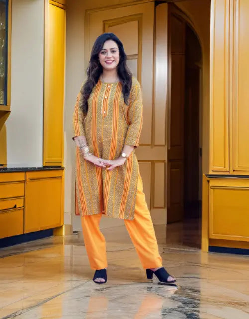 Women's Yellow Kurta | Twinkle Lines Pattern | Elegant & Comfortable Ethnic Wear - Tenmart
